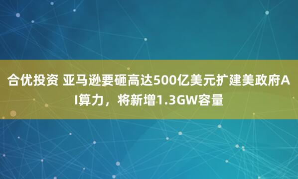 合优投资 亚马逊要砸高达500亿美元扩建美政府AI算力，将新增1.3GW容量