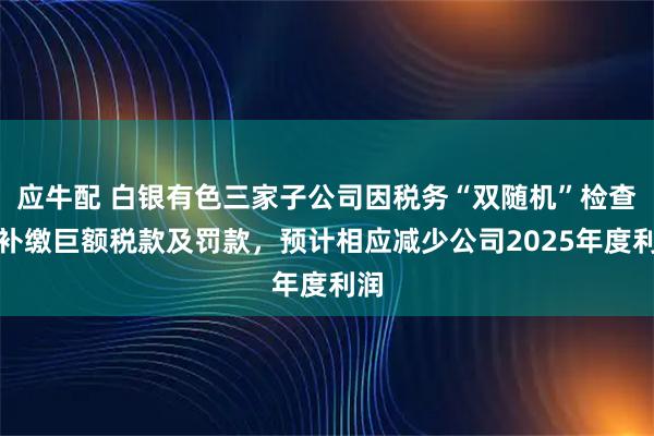 应牛配 白银有色三家子公司因税务“双随机”检查需补缴巨额税款及罚款,预计相应减少公司2025年度利润